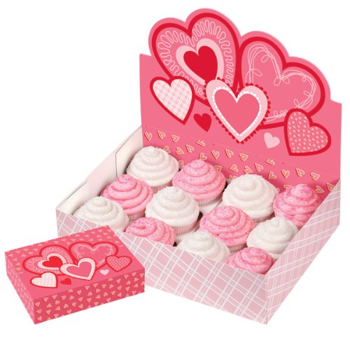 Cupcake Bakery Box W/Hearts 1/Pkg-Holds 12 Cupcakes 3 Pack