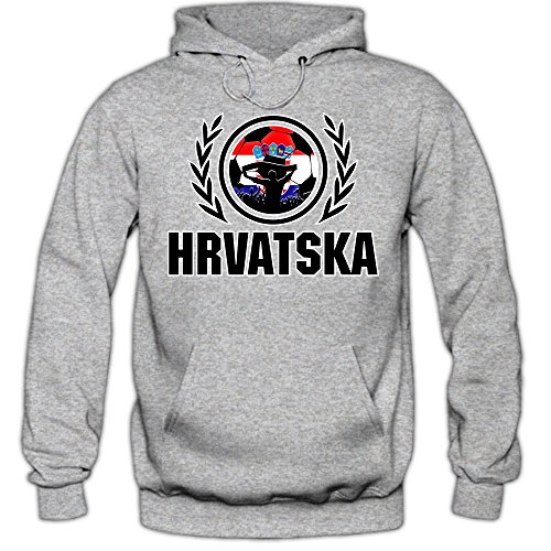 Kroatien EM 2016 #2 Hoody | Fußball | Herren | HRVATSKA | Kockasti | Trikot | Nationalmannschaft, Farbe:Graumeliert (Greymelange F421);Größe:S