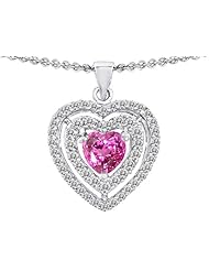 Original Star K (tm) 6mm Heart Shape Created Pink Sapphire Pendant in .925 Sterling Silver