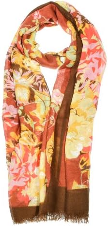 HandByHand® Floral Pattern Eyelash Solid Border Lightweight Shawl Wrap Scarf, Orange