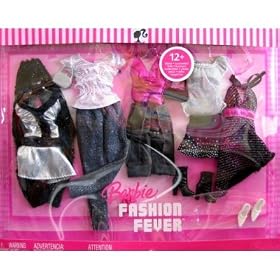 Barbie Fashion Fever - 12+ Pieces - Black, Silver + Magenta Fashion Clothes (2006) by Barbie
