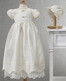 Cherish the Moment Baby Girl Organic Silk Gown with Battenberg Lace and Bonnet Ivory 3-6 months