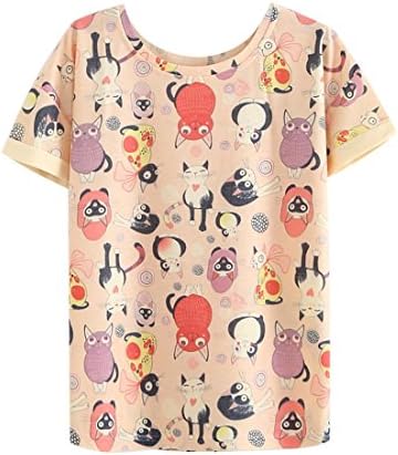 SHANGMEIJIA Women's Short Sleeve Loose Plant Printing T-Shirt Cat 1