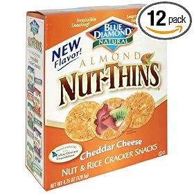 Blue Diamond Almond Nut-Thins Cracker Snacks, Cheddar Cheese, 4.25-Ounce Boxes (Pack of 12)
