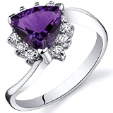 Trillion Cut 1.00 carats Amethyst Bypass Ring in Sterling Silver Rhodium Finish Available in Sizes 5 thru 9