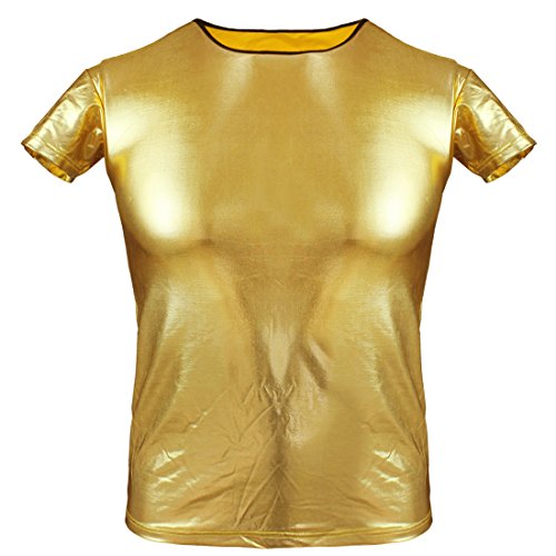 iEFiEL Mens Halloween Glossy Costume Metallic Disco Clubwear T-shirt