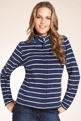 Funnel Neck Zip Through Stripe Fleece Jacket