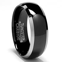 8MM Dome Two Tone Black Tungsten Ring Wedding Band Size 9