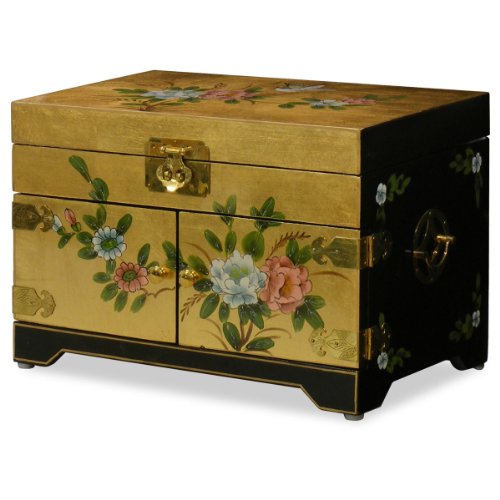 Chinese Jewelry Box - Gold Leaf Flower Motif