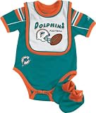 Miami Dolphins Infant Creeper, Bib and Bootie Set - 24 months