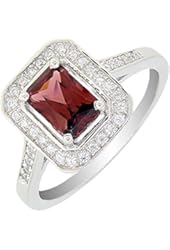 Vintage Style Sterling Silver Emerald Cut Natural Mozambique Garnet Ring (1 1/5 CT.T.W)
