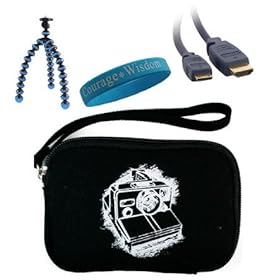 Black Revolt Color Carry Case for Kodak PlaySport Zx3 HD Camcorder + HDMI Mini Cable and Blue Tripod for kodak Zx3 HD PlaySport Camcorder with Wisdom Courage Wristband