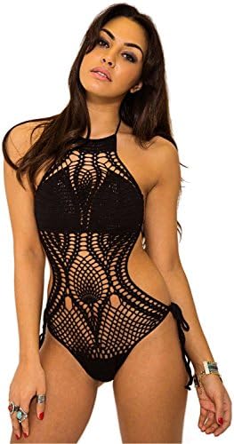 Lionpapa Women's Bohemia Style Knitting Sexy Rave Bodysuit Swimwear Black Small