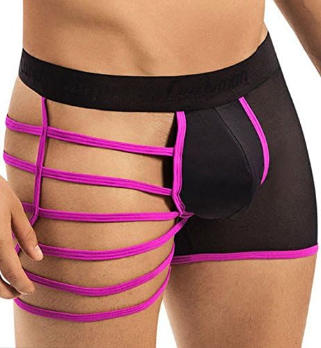 Men's Mesh and Elastic Straps Style See Through Club Boxer Underwaer (Rose)