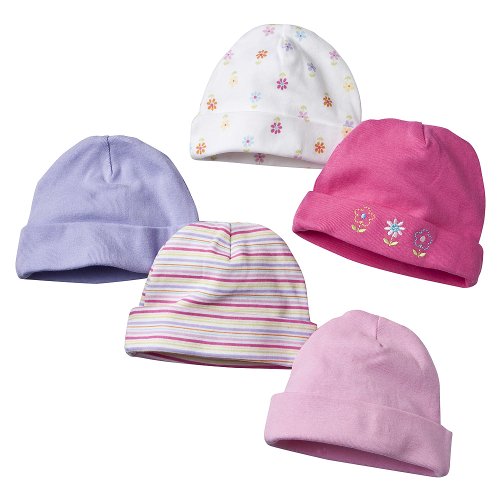 Newborn Girls' Gerber Assorted 5pk Cap Set 0-6 Months