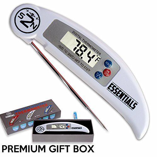 Instant Read Thermometer - Best Digital Meat &amp; Kitchen Thermometer w/ Internal Probe - Ultra Fast Instant Read Electronic Cooking Thermometer for BBQ, Grilling, Baking, Liquids, Food &amp; Bread (White)