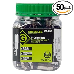 Greenlee XFC-6-50 Weatherproof Compression F-Style Connectors, RG6, 50-Pack