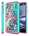 Style4U Moto Z Force Case, Moto Z Force Droid Case, Hawaiian Flower Studded Rhinestone Crystal Bling Hybrid Armor Case for Motorola Moto Z Force/Moto Z Force Droid with 1 Stylus [Teal/Hot Pink]