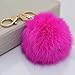 Leegoal Novelty Rabbit Fur Ball Charm Key Chain for Car Key Ring or Bag (Rose red)