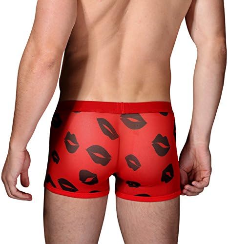 Sexy Men's See-Through Underwear Lips Pattern Boxer Briefs Red (XL)