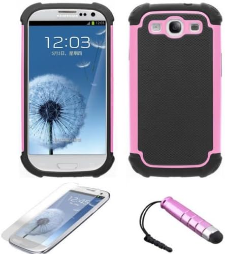 Samsung Galaxy s3 Case, Galaxy s3 Case, Dual Layer Hybrid Shock Proof Shatterproof Case with Screen Protector and Stylus PEN For Samsung Galaxy s3 (LIGHT PINK)