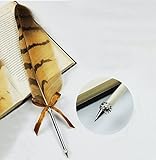 MFC ONLINE Vintage Owl Feather Pen Refined Plated Rod Quill Ballpoint Pen (1*Feather ballpoint pen)