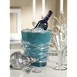 Blue Glass Wine Cooler Mouth Blown Unique Design by Zodax