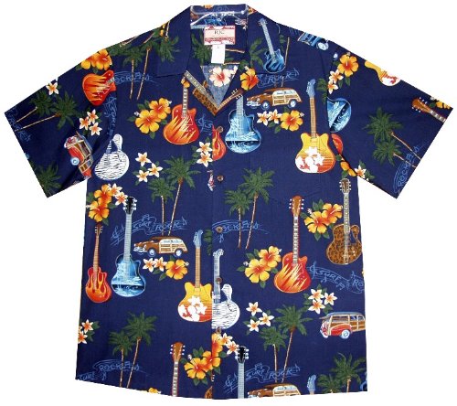 Guitars Hawaiian Aloha Shirt Navy