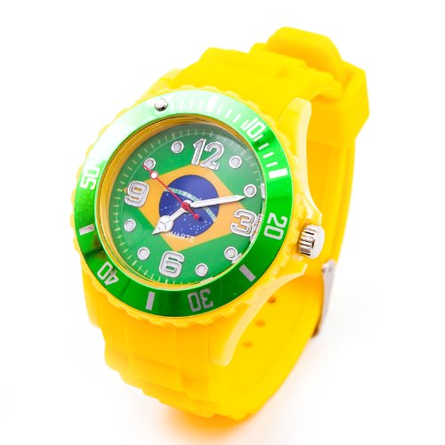 Fanartikel Silikon Armbanduhr Watch Fan Uhr m WM & EM Länder Flaggen Style (Brasilien)