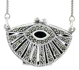Sterling Silver Marcasite / Black Obsidian Filigree Purse Locket / Prayer Box