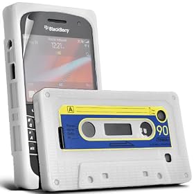 KC-Electronics Blackberry Bold Touch 9900 White Retro Cassette Tape Silicone Case Skin Cover + LCD Screen Protector Guard