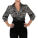 AGB Women's Ruffle Me Up Beautifully Printed Top With Knit Bodice And Slim Belt,Multi,Large