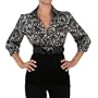 AGB Women's Ruffle Me Up Beautifully Printed Top With Knit Bodice And Slim Belt,Multi,X-Large