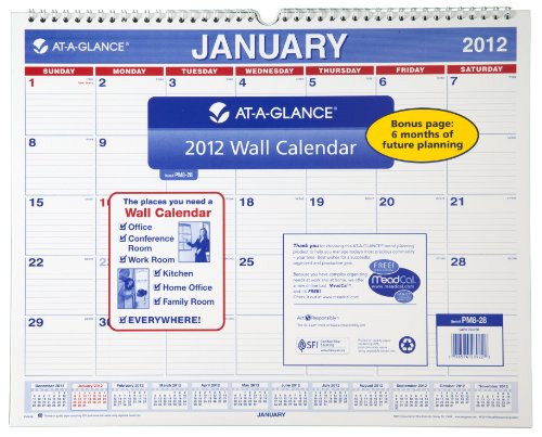 AT-A-GLANCE Recycled Wall Calendar, Med Wall, 2012 (PM8-28)