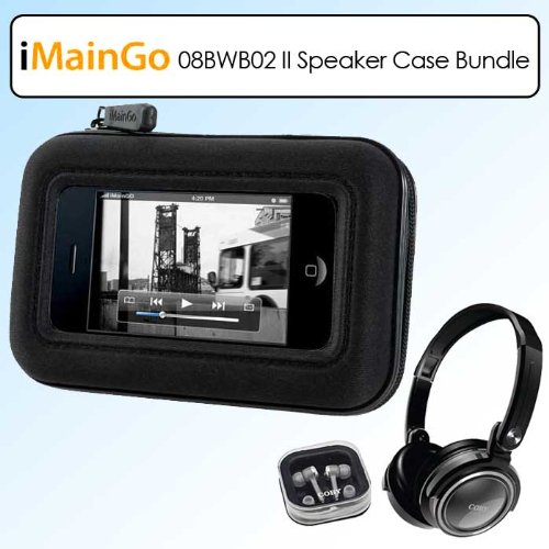 iMainGo 08BWB02 II Handheld Speaker Case Bundle With Coby CV215 Folding Deep Bass Headphones Isolation Jammerz Earphones Combo For iPhone iPod