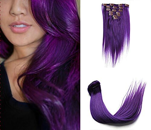 Romantic Angels 100% Human Hair Clip in Hair Extensions 18'' 7pcs Set Color: Purple