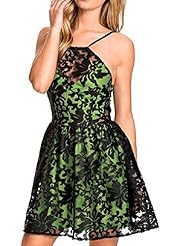 Sexy Organza Summer Cocktail Above the Knee Flared-Skirt Ruched Lace Skater Dress/Club Dress/Party Dress/Mini Dress 