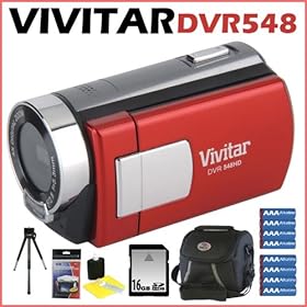 Vivitar 5.1 MP HD 4X Digital Camcorder Recorder 548 w/ 2-inch Screen Red + 16 GB Memory Card + Camcorder Bag + Mini Tripod + Accessory Kit