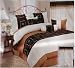 Queen Size Micro Suede Coffee Brown / Light Brown /Beige Patchwork Comfroter Set AND Windows Curtains