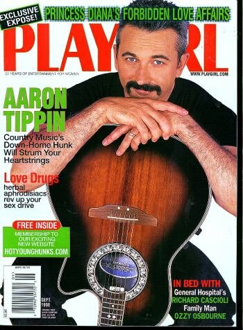 Playgirl Magazine, issue dated  September 1998.    Aaron Tippin.  In Bed With General Hospital's Richard Cascioli.