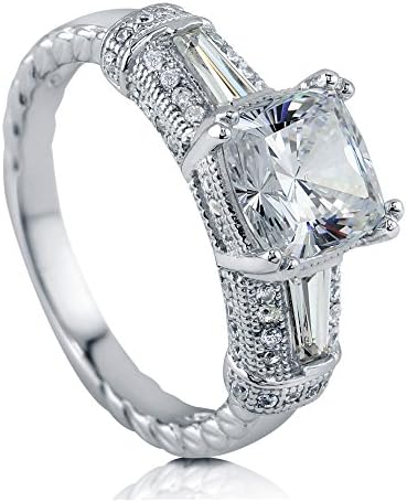 BERRICLE Sterling Silver Cushion Cut Cubic Zirconia CZ Solitaire Womens Engagement Wedding Ring