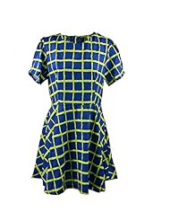 Plaid Print Puff Sleeves Chiffon  Dress
