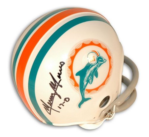 Autographed Mercury Morris Miami Dolphins 2 Bar Throwback Mini Helmet Inscribed 17 0