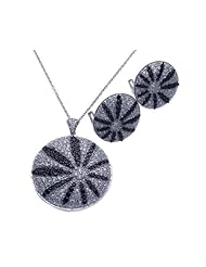 Nickel Free Sterling Silver Pendant & Earring Sets Black And Clear Sun Flower Set