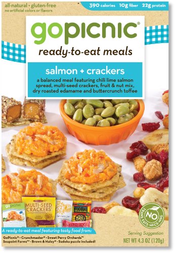 GoPicnic Ready-to-Eat Meals, Salmon + Crackers, 4.3-Ounce Boxes (Pack of 6)