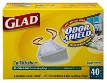 Gladtall Kitchen Trash Bags With Drawstring, Vanilla Scent Odor Shield, 13 Gallon, 40-Count Boxes (Pack of 4)