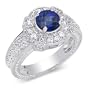 Glamorous 1.50 carats Round Shape Checker Board Created Blue Sapphire & White CZ Size 7 Gemstone Ring in Sterling Silver
