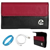 Red & Black Portola Leather Carrying Holster with Fixed Belt-Clip and Magne ....