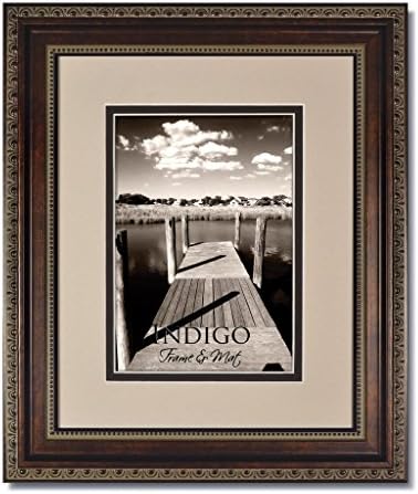 One 11x14 Ornate Heritage Bronze Picture Frames and Clear Glass with Double Oyster/Espresso White Core Mat for 8x10