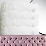 Royal Resort Collection - 4 piece Bath Towel Set, Ultra Upscale Terry Cloth, Color: Pure White, 100% Eco-Friendly Turkish Cotton